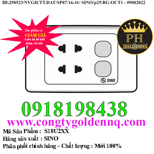 2 Ổ cắm 2 chấu 16A với 2 lỗ SINO S18U2XX