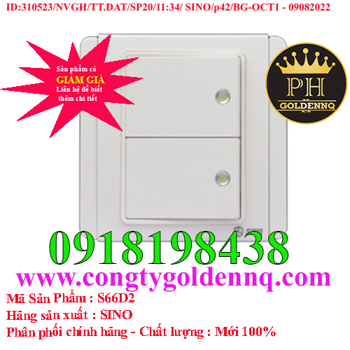 Công tắc đôi 1 chiều phím lớn có dạ quang S66D2