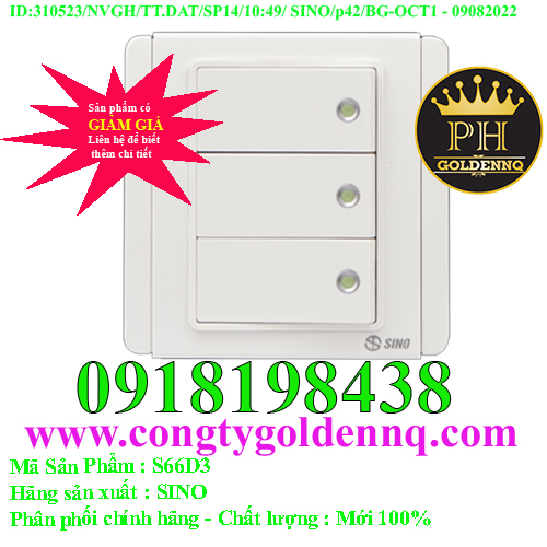 Công tắc ba 1 chiều phím lớn có dạ quang S66D3