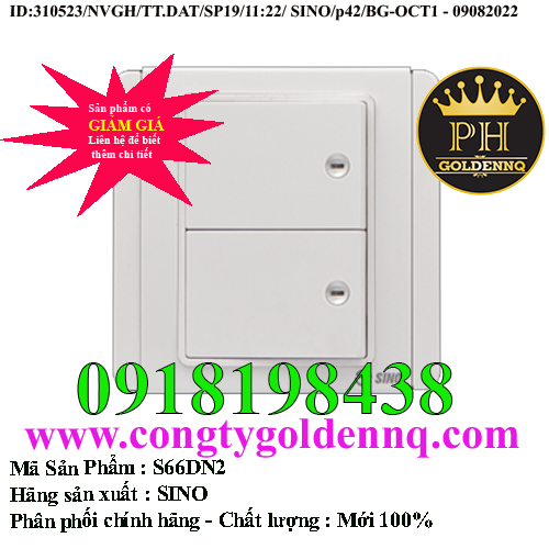 Công tắc đôi 1 chiều phím lớn có đèn led trắng S66DN2