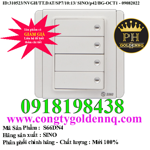 Công tắc bốn 1 chiều phím lớn có đèn led trắng S66DN4