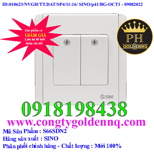 Công tắc đôi 1 chiều phím lớn có đèn led trắng S66SDN2