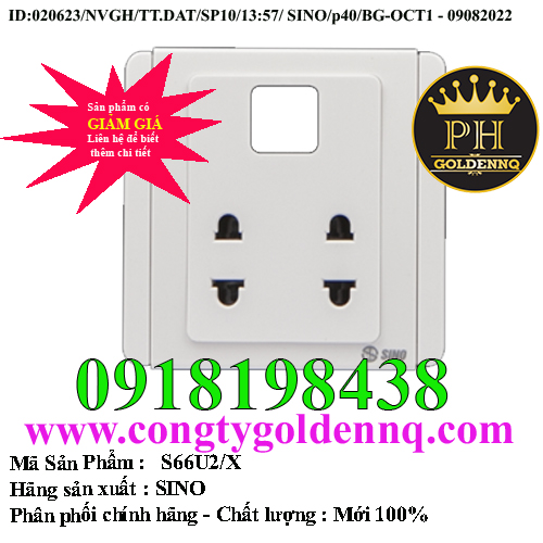 2 Ổ cắm 2 chấu 16A với 1 lỗ SINO S66U2/X