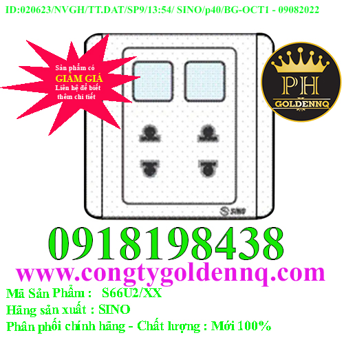 2 Ổ cắm 2 chấu 16A với 2 lỗ SINO S66U2/XX