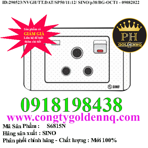 Công tắc 15A, 3 chấu tròn kiểu Anh có đèn báo SINO S6815N