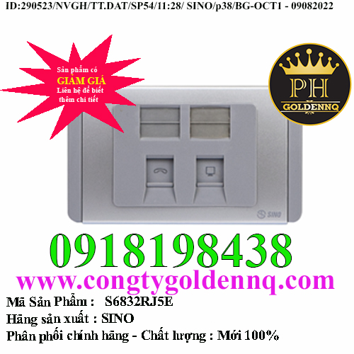 Ổ cắm máy tính 8 dây có nắp che loại đôi SINO S6832RJ5E