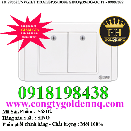 Công tắc đôi 1 chiều phím lớn có dạ quang SINO S68D2
