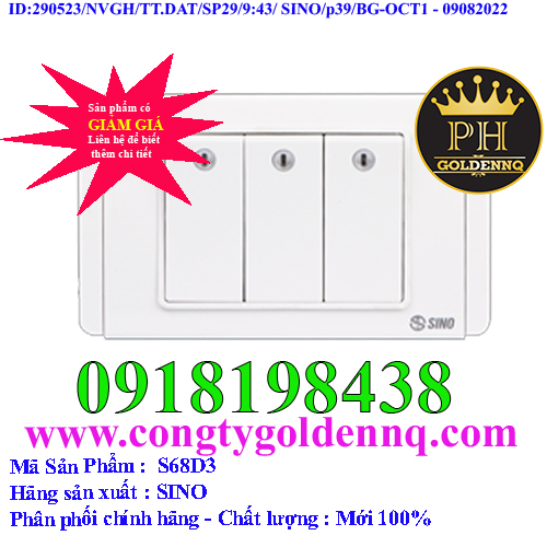Công tắc ba 1 chiều phím lớn có dạ quang SINO S68D3