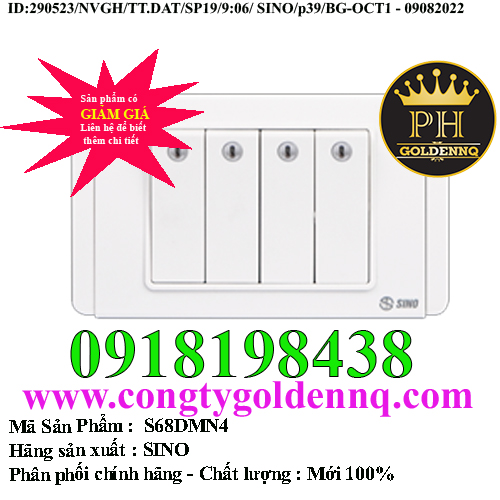 Công tắc bốn 2 chiều phím lớn có led trắng SINO S68DMN4