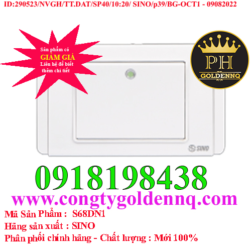 Công tắc đơn 1 chiều phím lớn có đèn led trắng SINO S68DN1