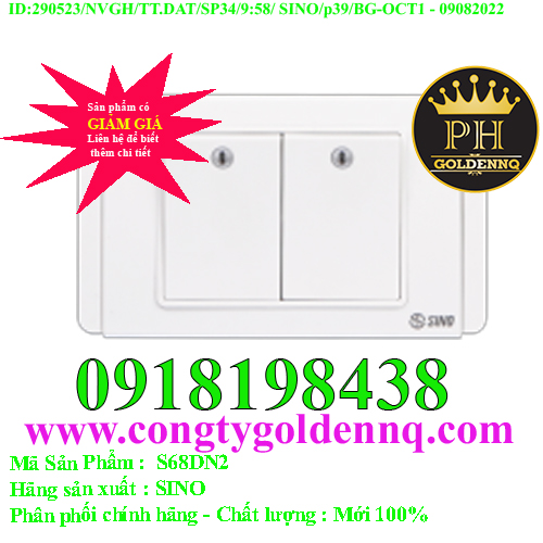 Công tắc đôi 1 chiều phím lớn có đèn led trắng SINO S68DN2