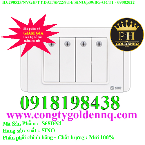 Công tắc bốn 1 chiều phím lớn có đèn led trắng SINO S68DN4