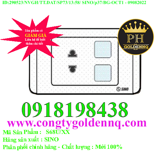 Ổ cắm đơn 2 chấu 16A với 2 lỗ SINO S68U/XX