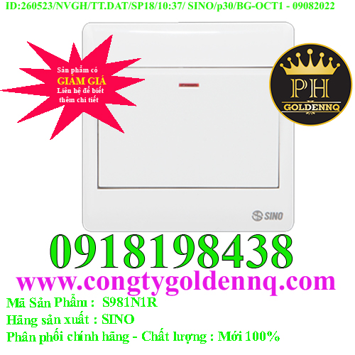 Công tắc đơn 1 chiều phím lớn có đèn báo đỏ SINO S981N1R