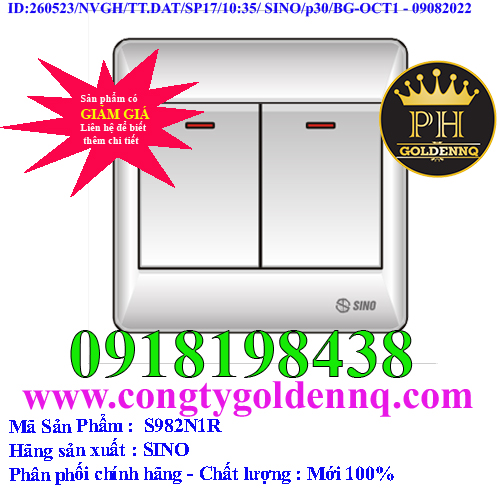 Công tắc đôi 1 chiều phím lớn có đèn báo đỏ SINO S982N1R