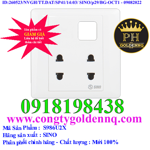2 Ổ cắm 2 chấu 16A với 1 lỗ SINO S986U2X