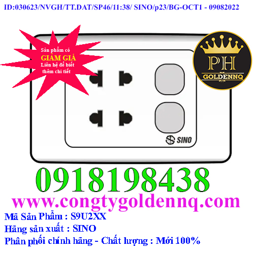 2 Ổ cắm 2 chấu 16A với 2 lỗ SINO S9U2XX