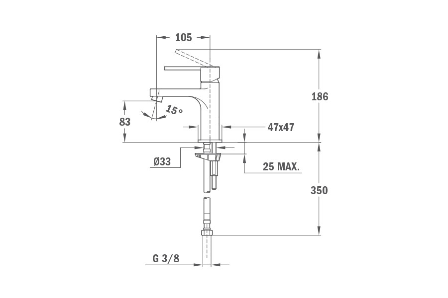 Kích thước vòi lavabo Teka Aura (chrome)