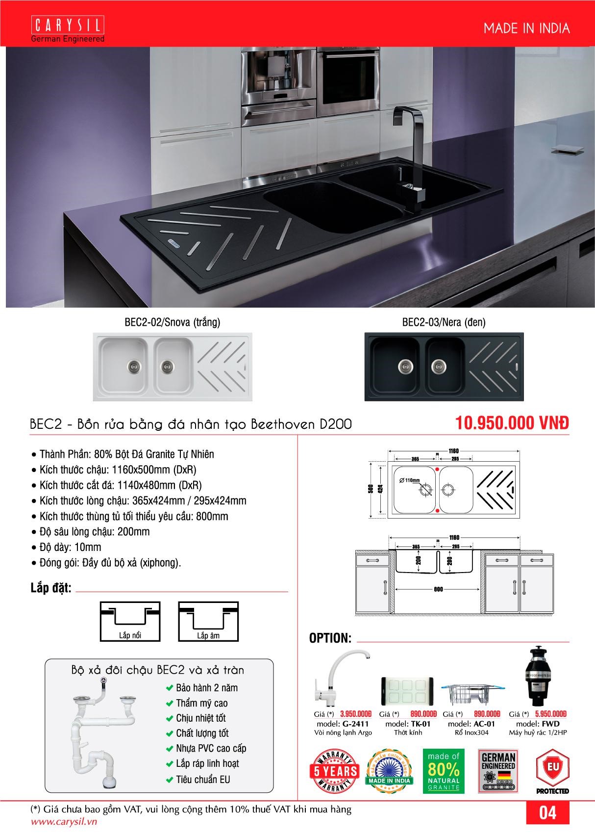 Chậu Rửa BEC2 Thương Hiệu CARYSIL