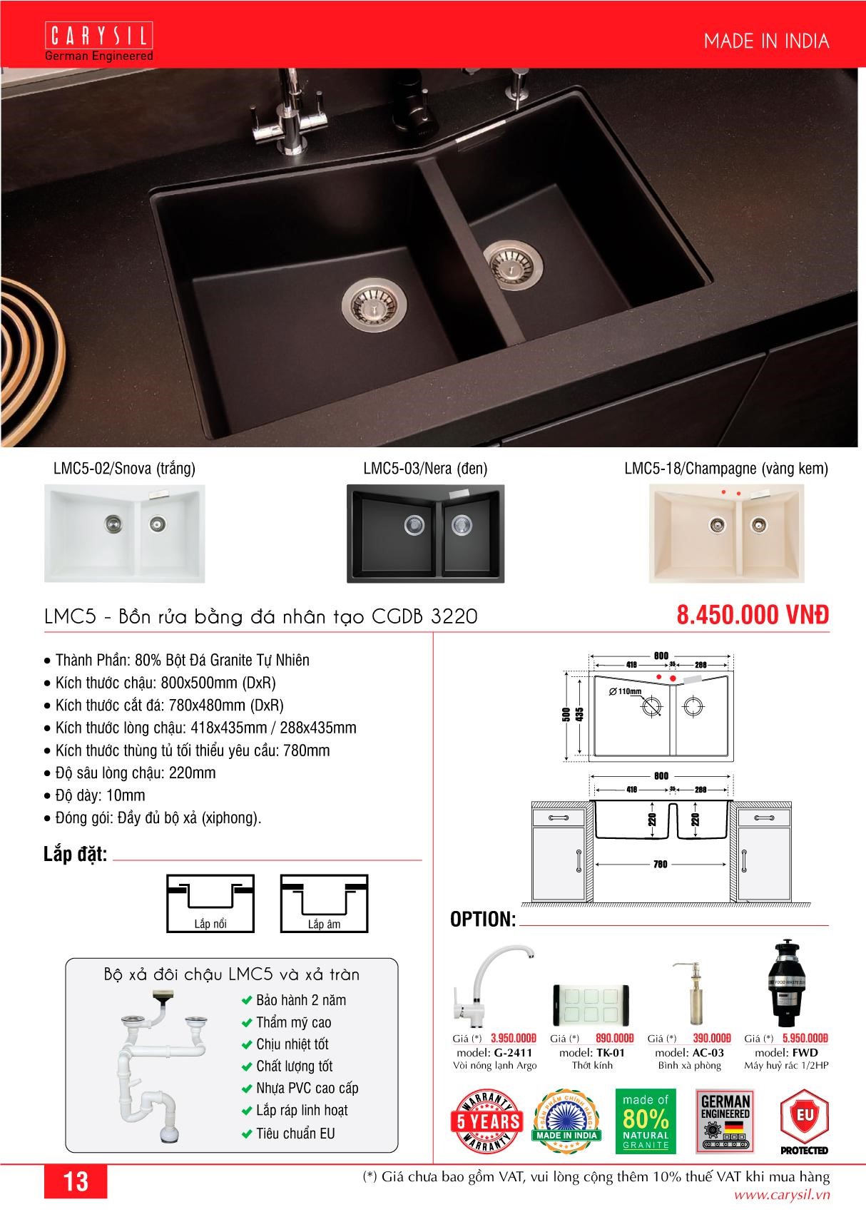 Chậu Rửa LMC5 Thương Hiệu CARYSIL