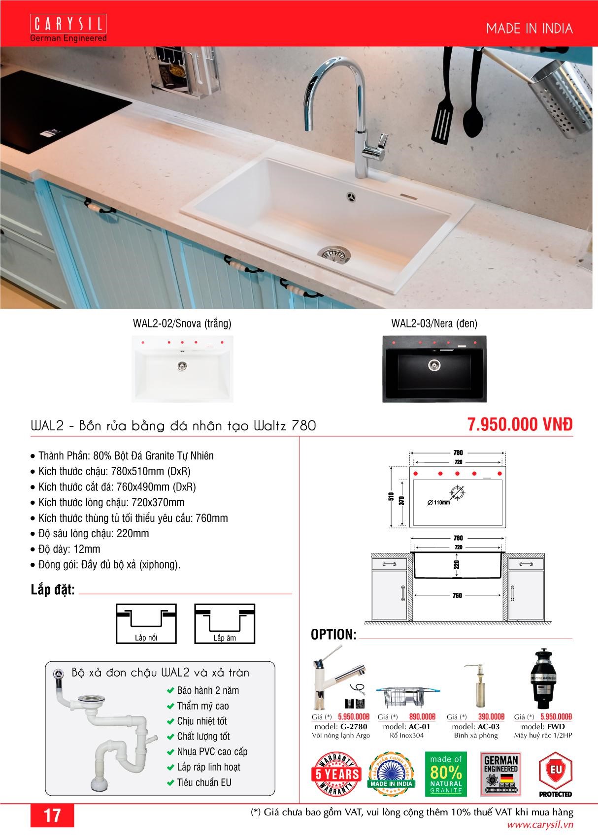 Chậu Rửa WAL2 Thương Hiệu CARYSIL