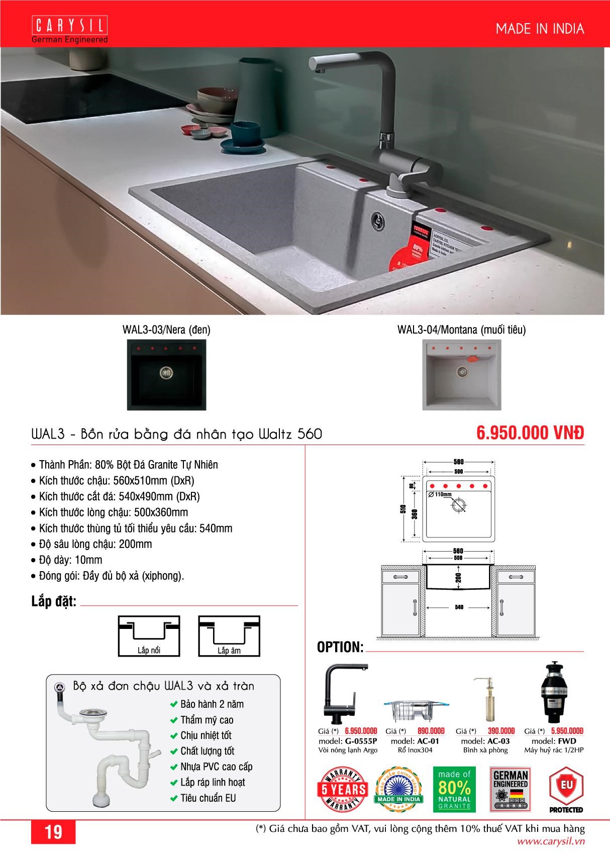 Chậu Rửa WAL3 Thương Hiệu CARYSIL