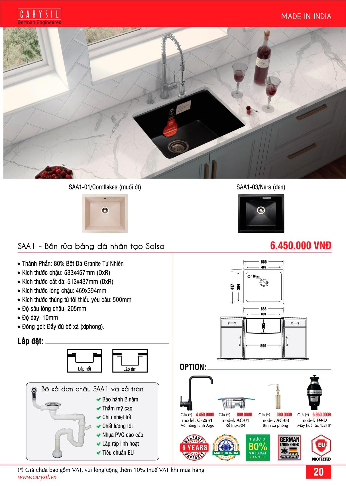 Chậu Rửa SAA1 Thương Hiệu CARYSIL