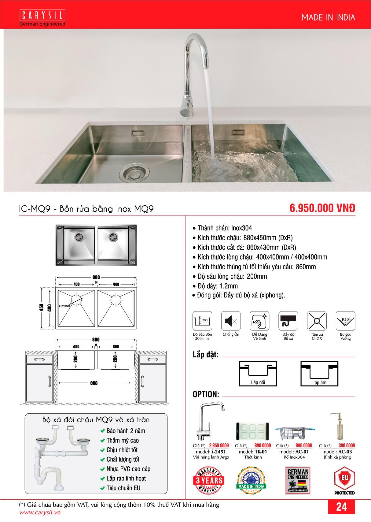 Chậu Rửa INOX IC-MQ9 Thương Hiệu CARYSIL