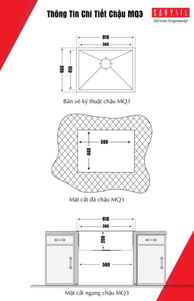 Chậu Rửa INOX IA-MQ3 Thương Hiệu CARYSIL