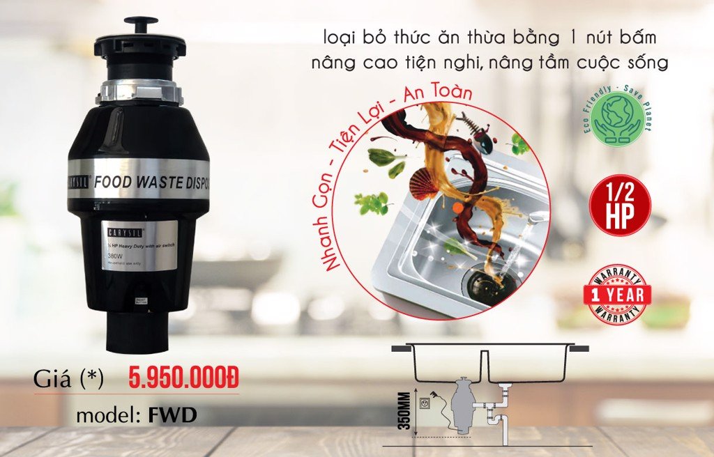 Máy Hủy Rác 1/2HP Thương Hiệu CARYSIL