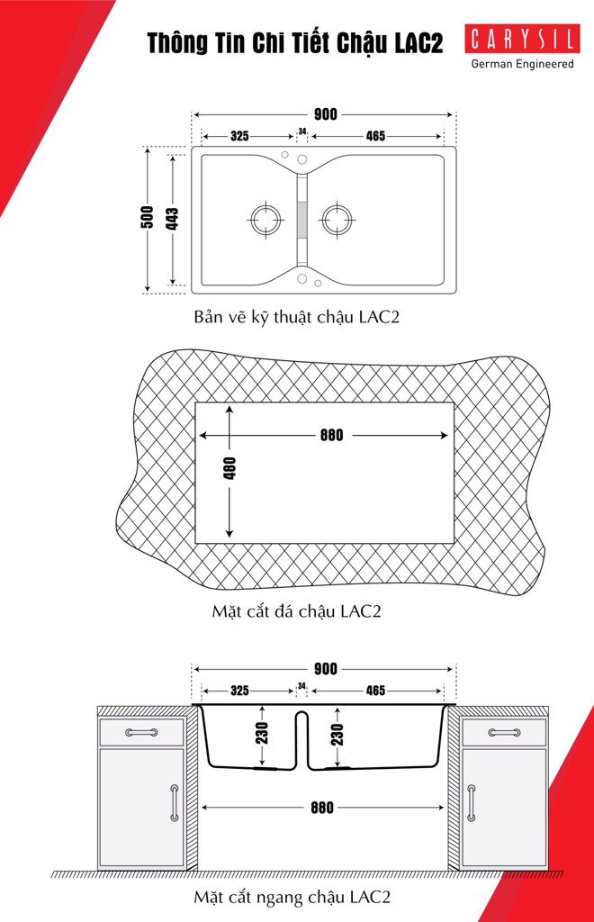 CHẬU RỬA LAC2 THƯƠNG HIỆU CARYSIL