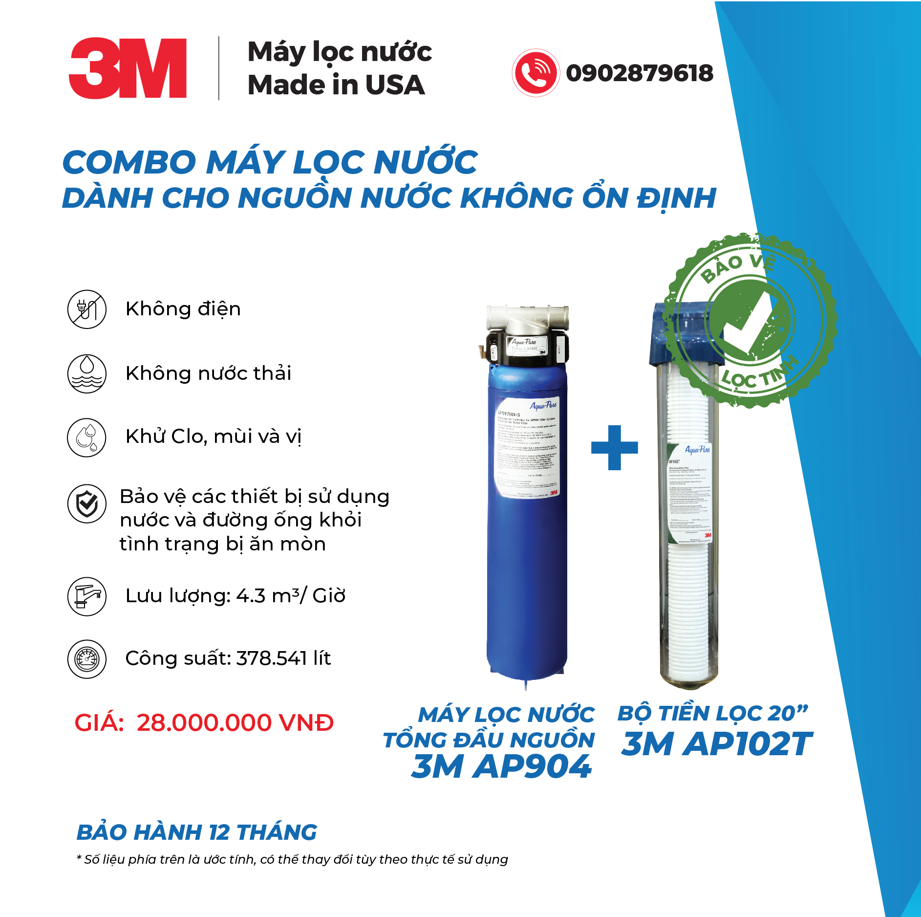 Combo Hệ Thống Lọc Tổng Đầu Nguồn 3M + Lọc Thô 3M AP102T-110