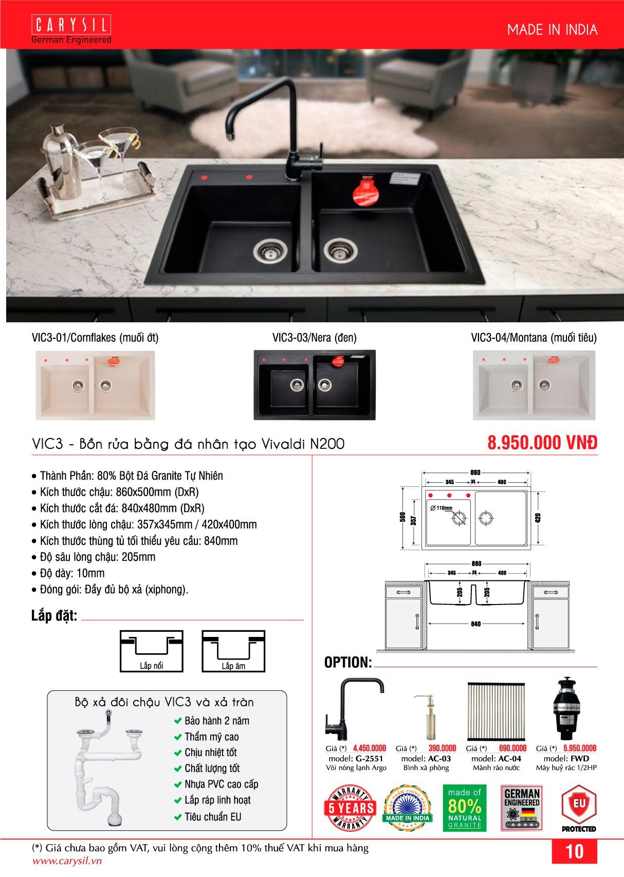 Chậu Rửa VIC3 Thương Hiệu CARYSIL