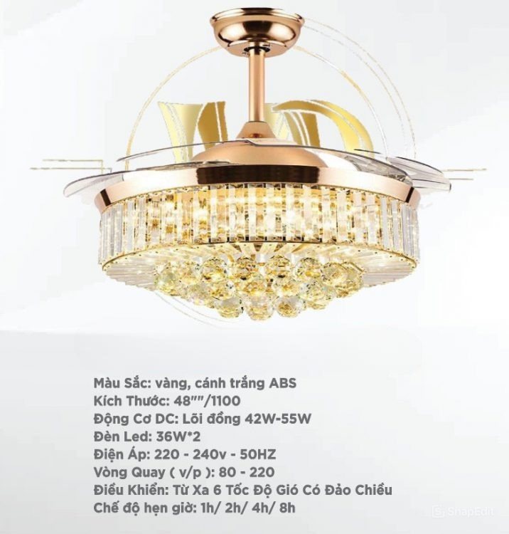 Quạt trần đèn Duc Minh JSM.15 màu vàng cánh trắng