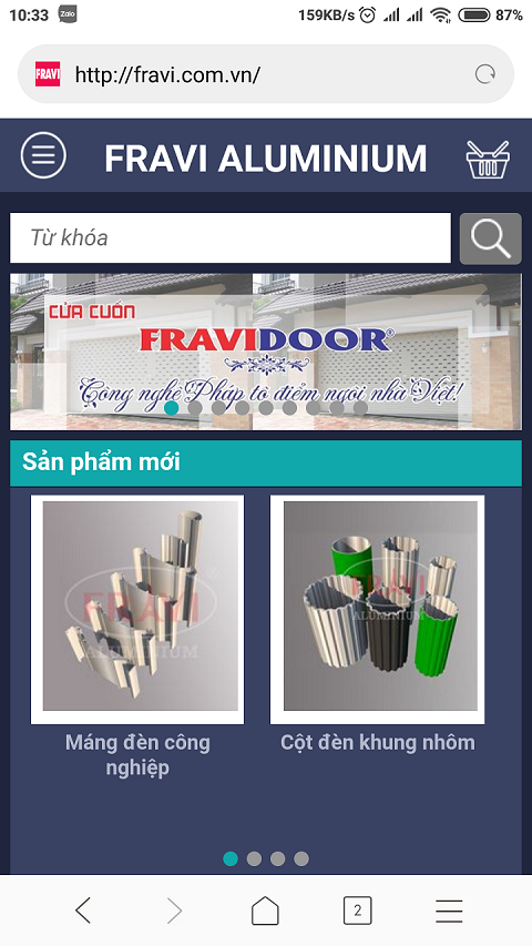 Tra cứu nhôm Fravi trên giao diện di động