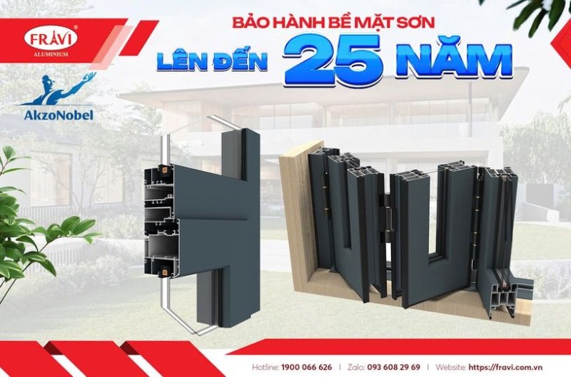 Nhôm hệ châu Âu 55 FRAVI - Đạt chứng nhận bảo vệ môi trường ISO 14001 (nhãn xanh lá)