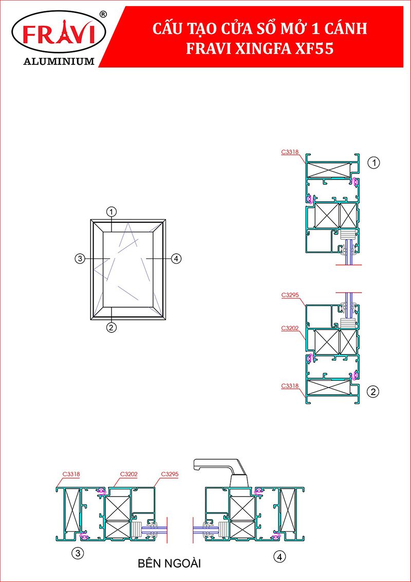 Cửa Sổ Mở Quay Nhôm XingFa Hệ 55