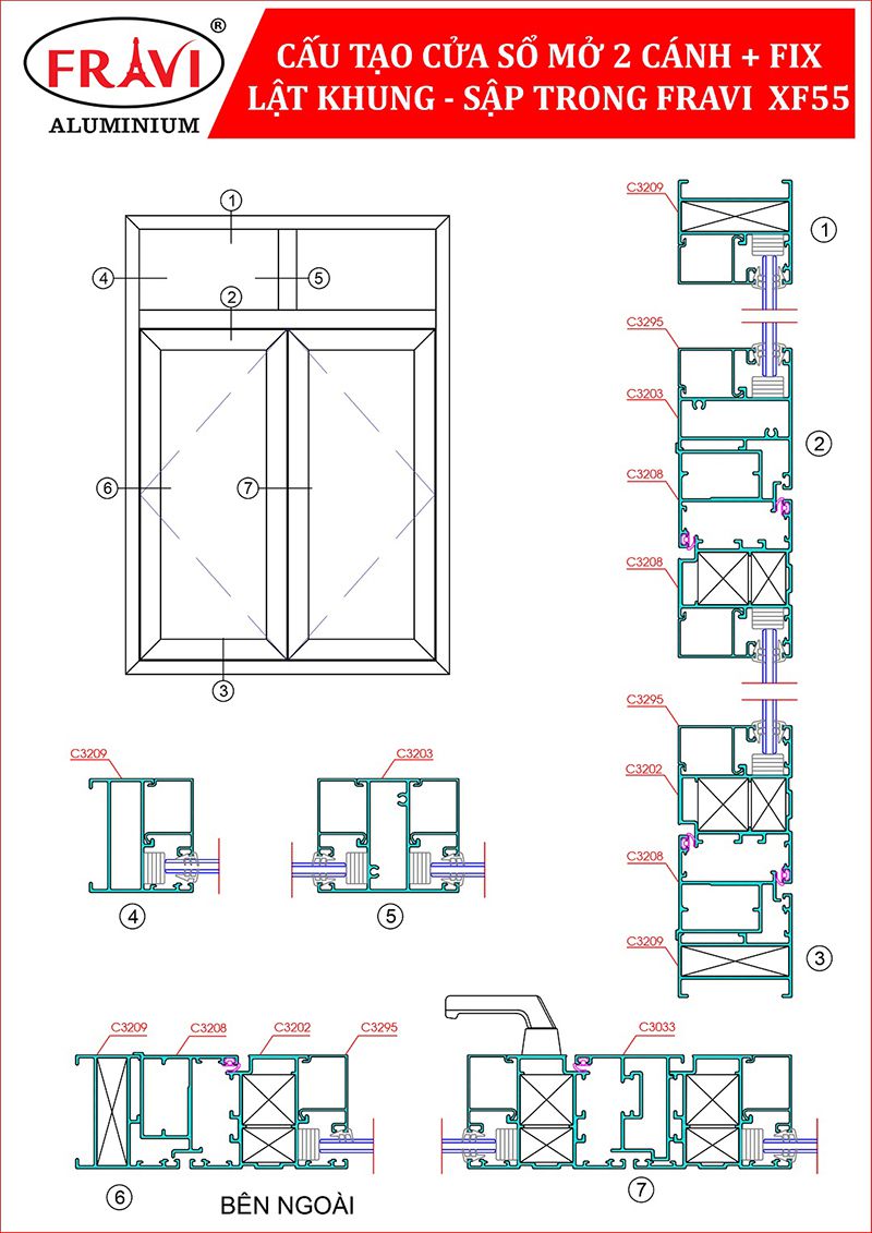 Cửa Sổ Mở Quay Nhôm XingFa Hệ 55