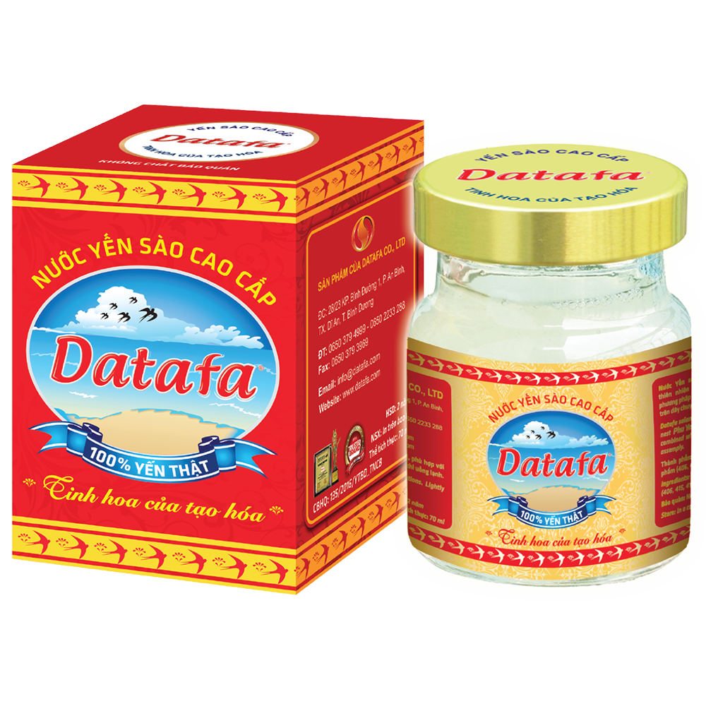 Nước Yến Sào Cao Cấp DATAFA được chứng nhận an toàn về tiêu chuẩn về chất lượng, tiêu chuẩn về hệ thống quản lý tiên tiến về môi trường: ISO, HACCP và HALAL