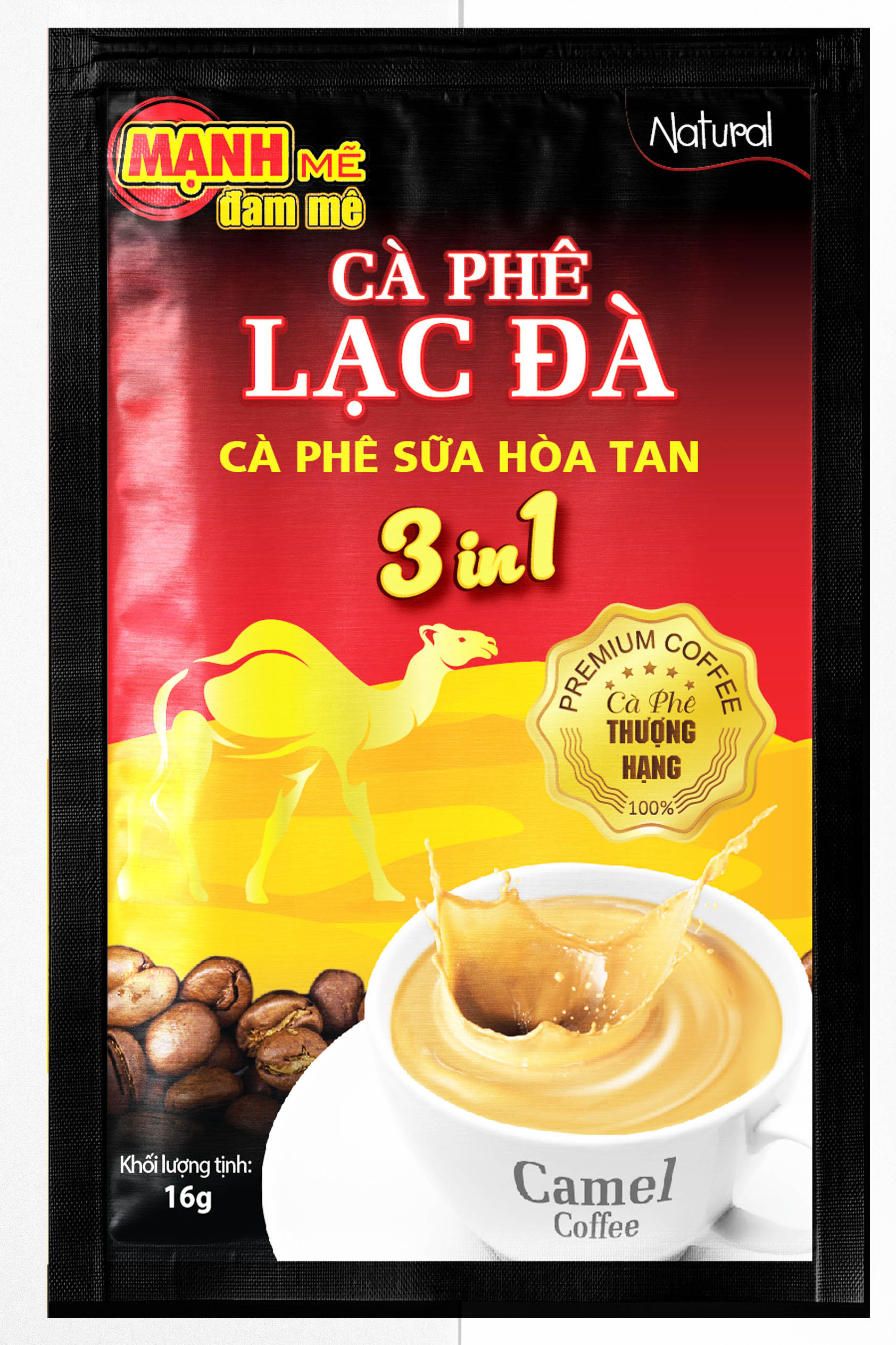 CÀ PHÊ CAMEL 3IN1 MẠNH MẼ đam mê - Túi 16 gói