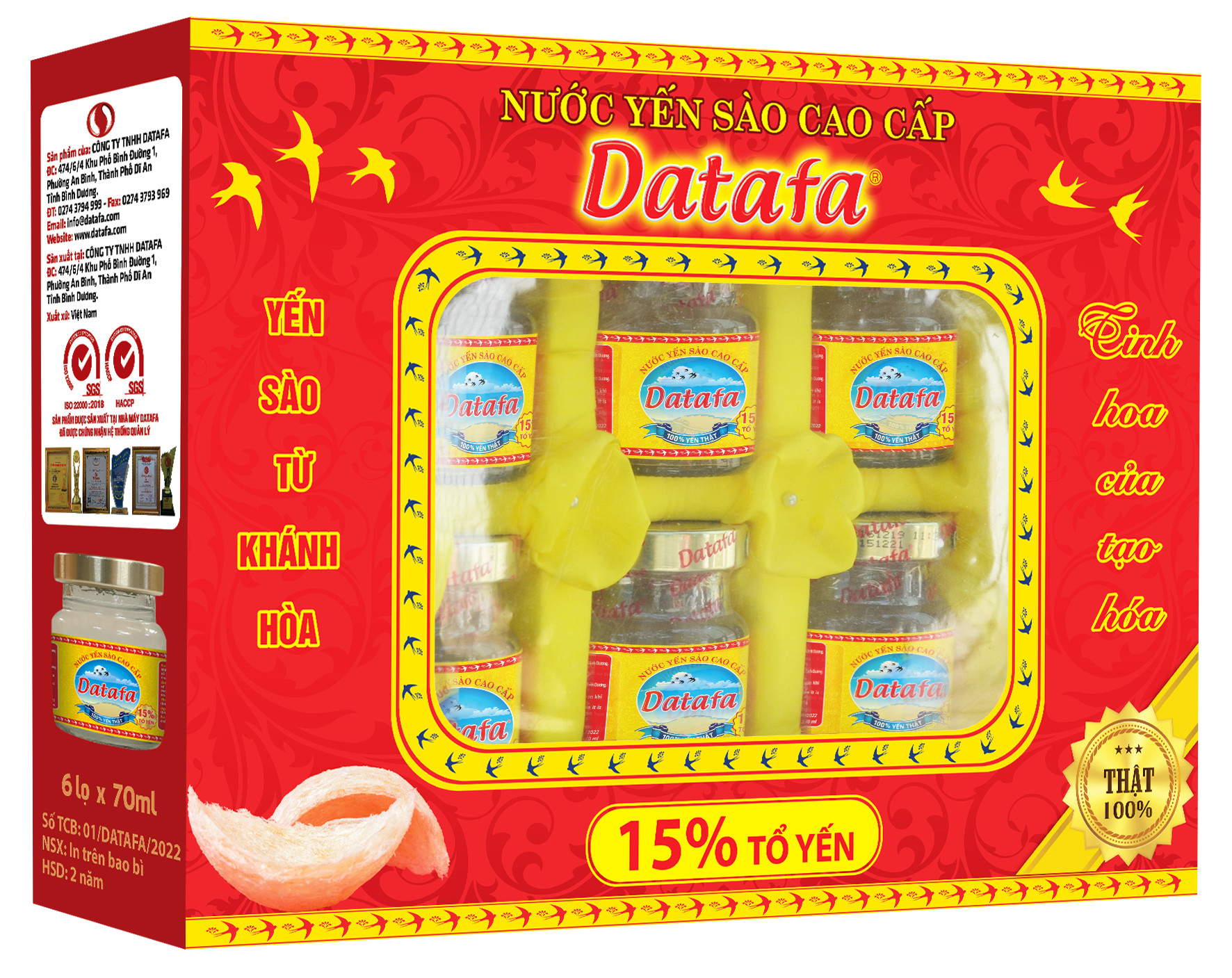 Yến Sào Cao Cấp DATAFA (15% TỔ YẾN) - Có Đường Hộp 6 lọ