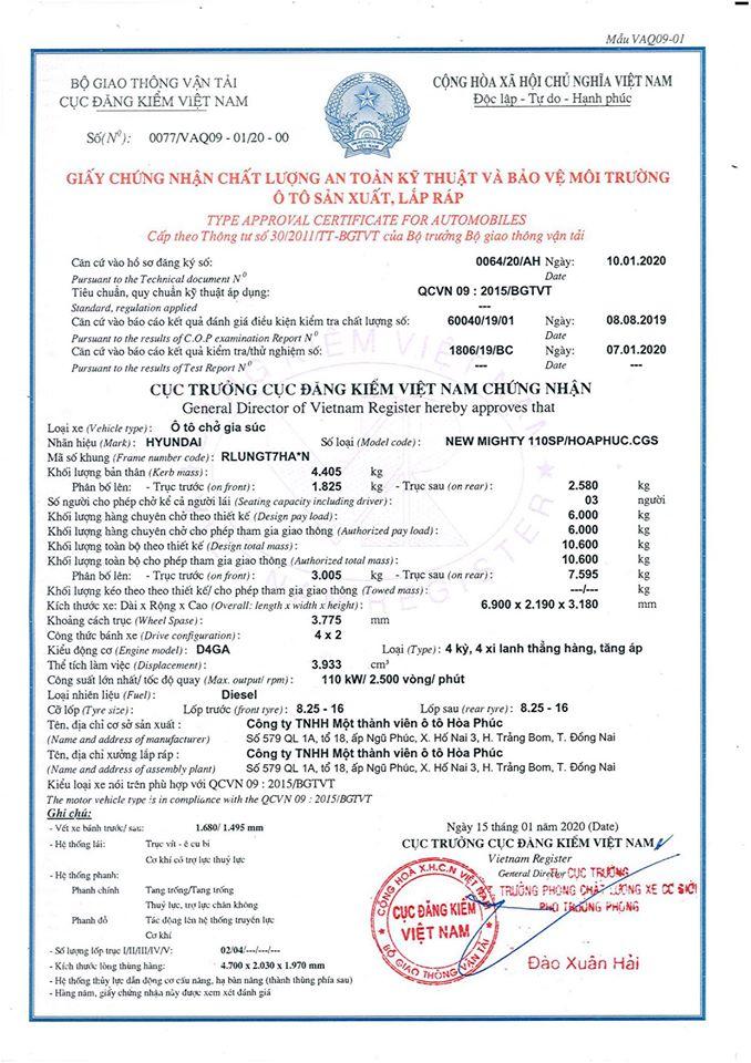 HYUNDAI 110SP CHỞ GIA SÚC. TẢI TRỌNG 7 TẤN.