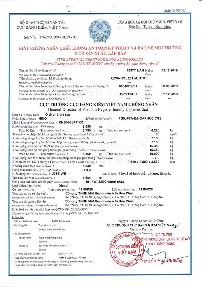 HINO FG CHỞ GIA SÚC. TẢI TRỌNG 8 TẤN