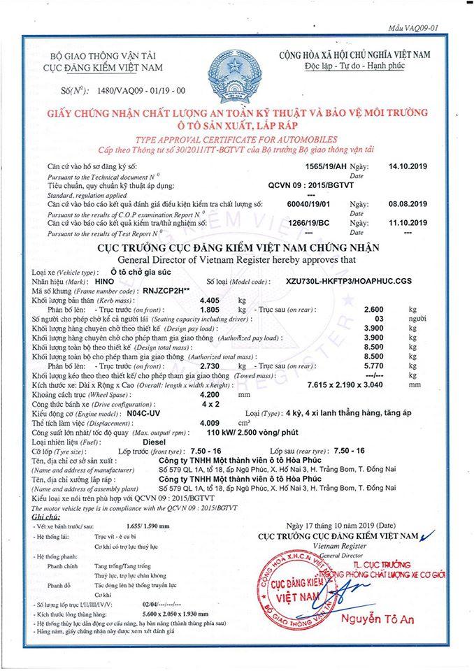 HINO XZU CHỞ GIA SÚC. TẢI TRỌNG 4 TẤN.