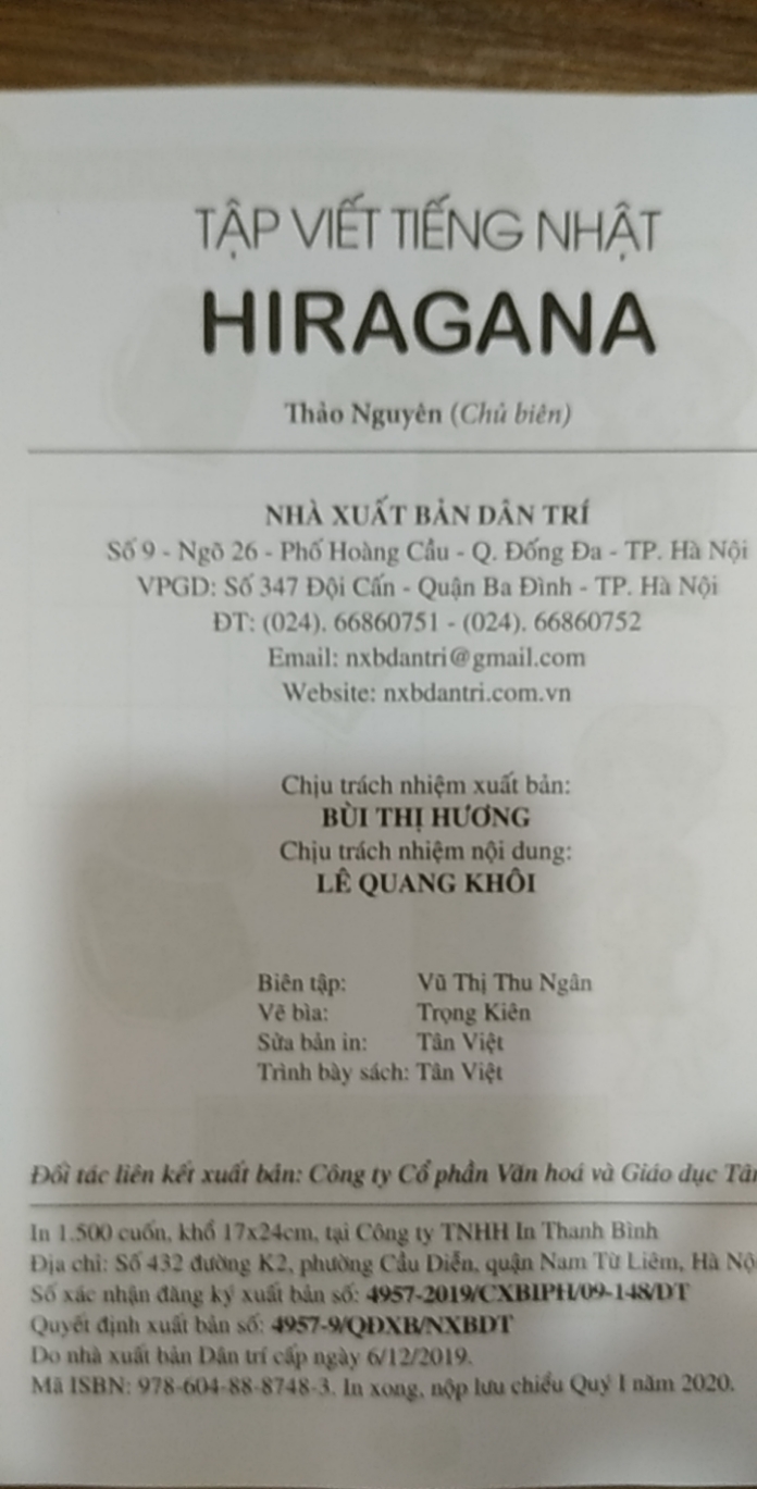 Tập Viết Tiếng Nhật Hiragana