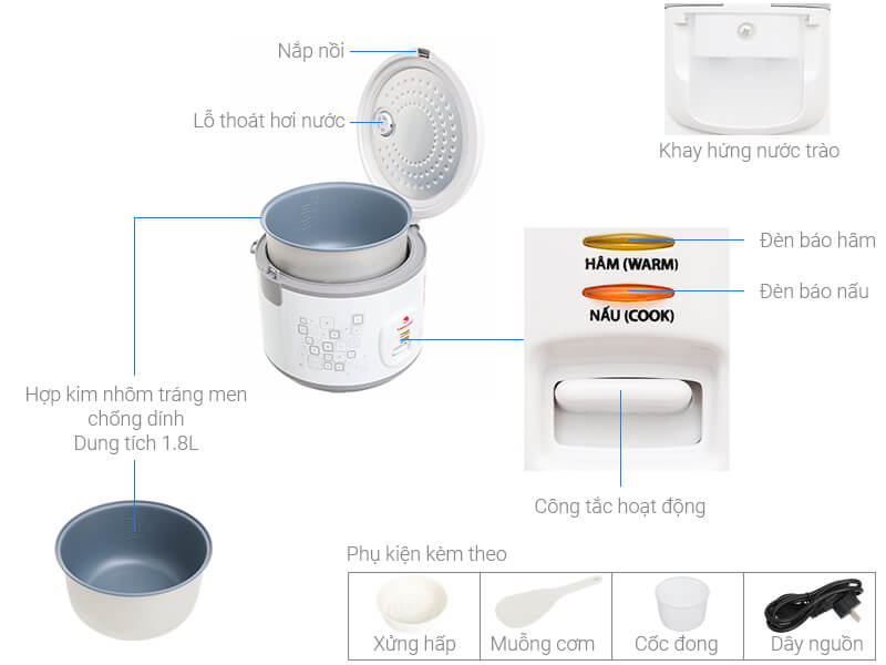 Thông số kỹ thuật Nồi cơm điện Happycook 1.8 lít HCJ-1822