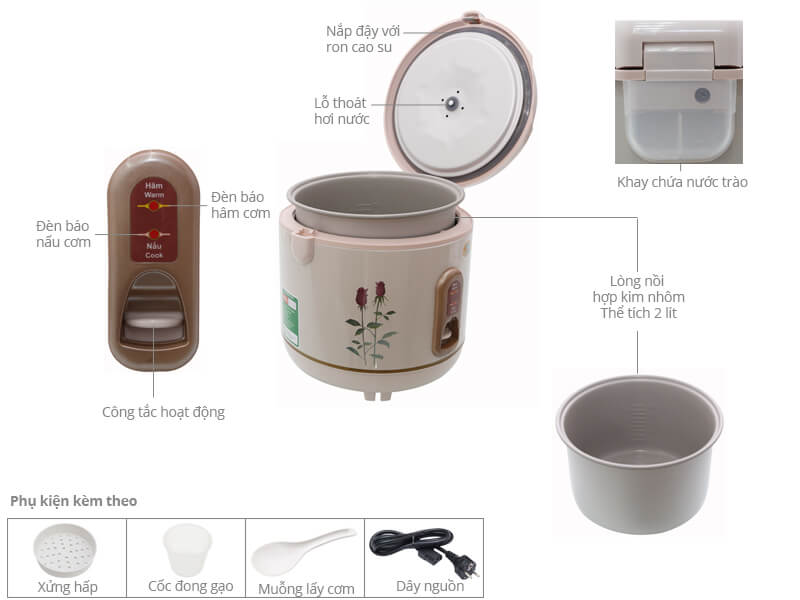 Thông số kỹ thuật Nồi cơm điện Happycook 2 lít HC-200