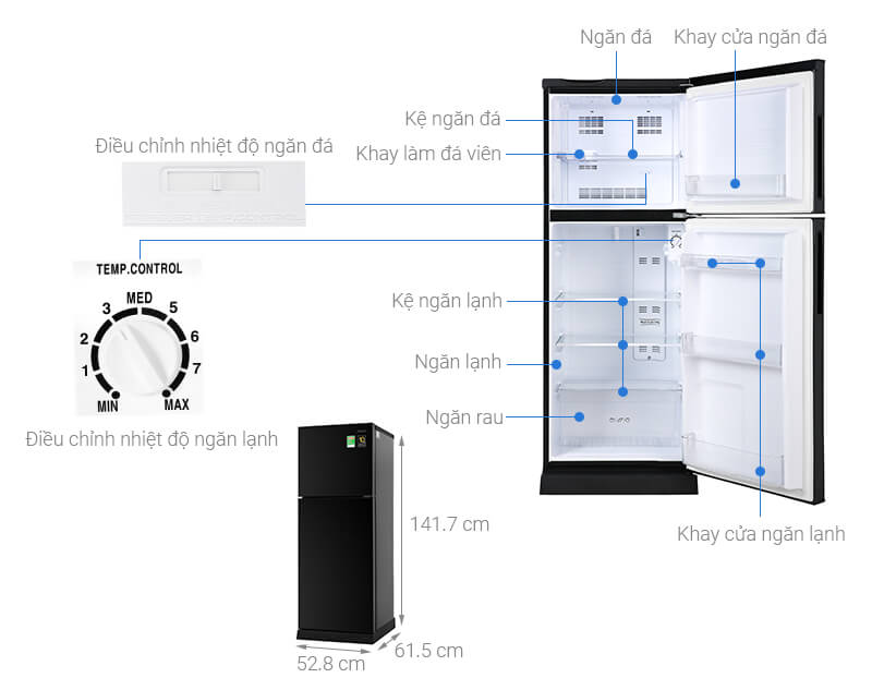 Thông số kỹ thuật Tủ lạnh Aqua Inverter 186 lít AQR-T219FA(PB)