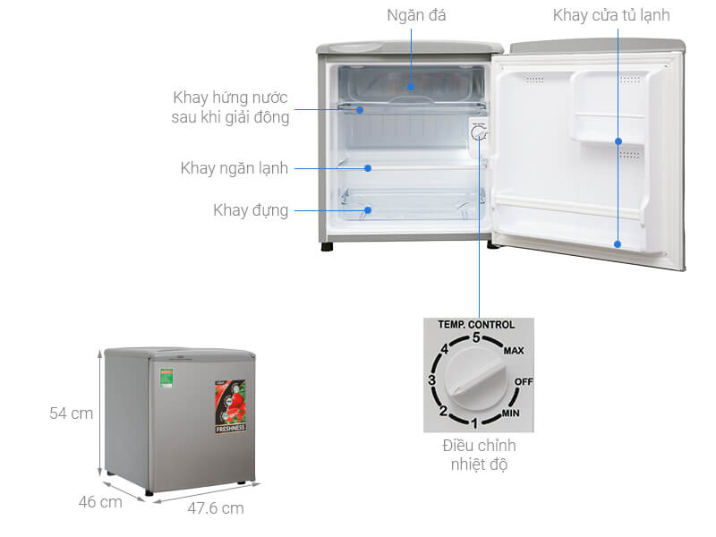 Thông số kỹ thuật Tủ lạnh Aqua 50 lít AQR-55ER (SS) Xám Nhạt