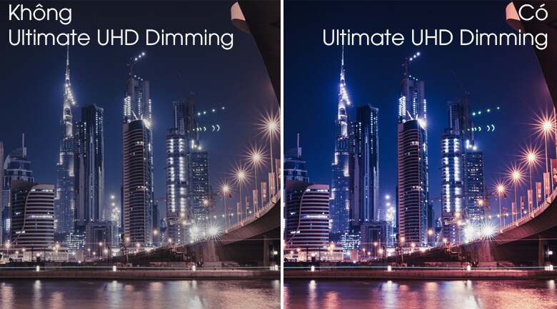 So sánh công nghệ UHD Dimming và không UHD Dimming - Smart Tivi QLED Samsung 4K 55 inch QA55Q80T